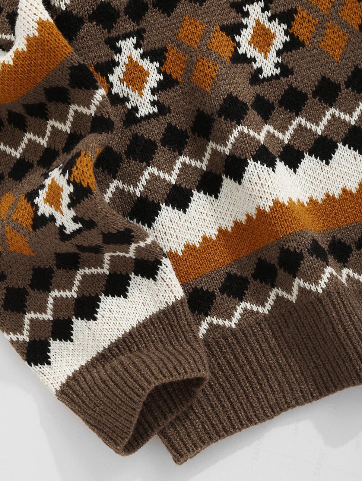 ZAFUL Мужской вязаный свитер с круглым вырезом и этническим ацтекским принтом — фото 4