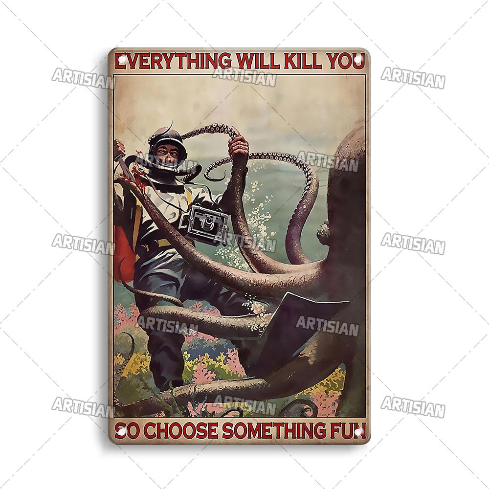 Artisian Swimming Metal Poster Diving Tin Sign Sport Decorative Plaque Ocean Wall Decor Garage Bar Pub Club Hotel Cafe Kitchen