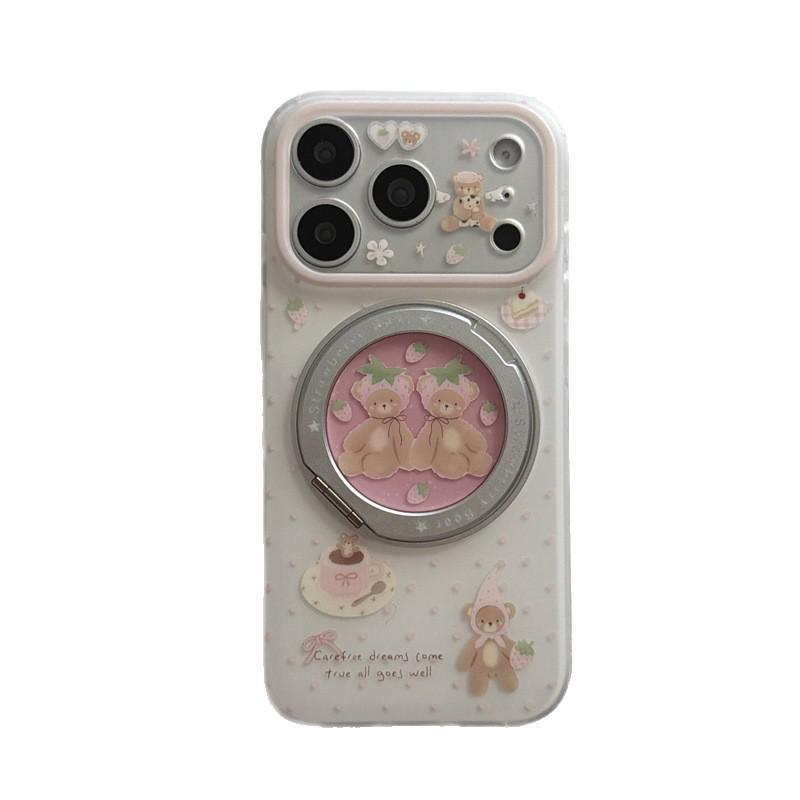 

Strawberry Bear Rotating Stand Phone Case for iPhone 17 Pro Max/16/15 17 Pro