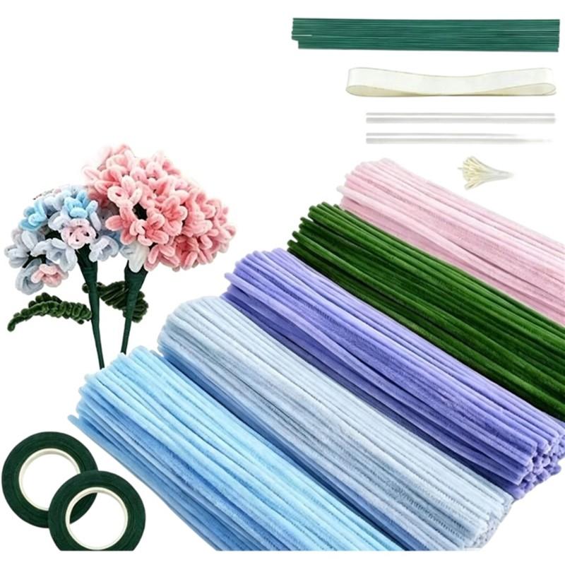 A03F-Flower Making Kit 400Pcs Pipe Cleaner Bulk Flower Kit, Floral Wires, Plush Twisted Stick Flower DIY Kit