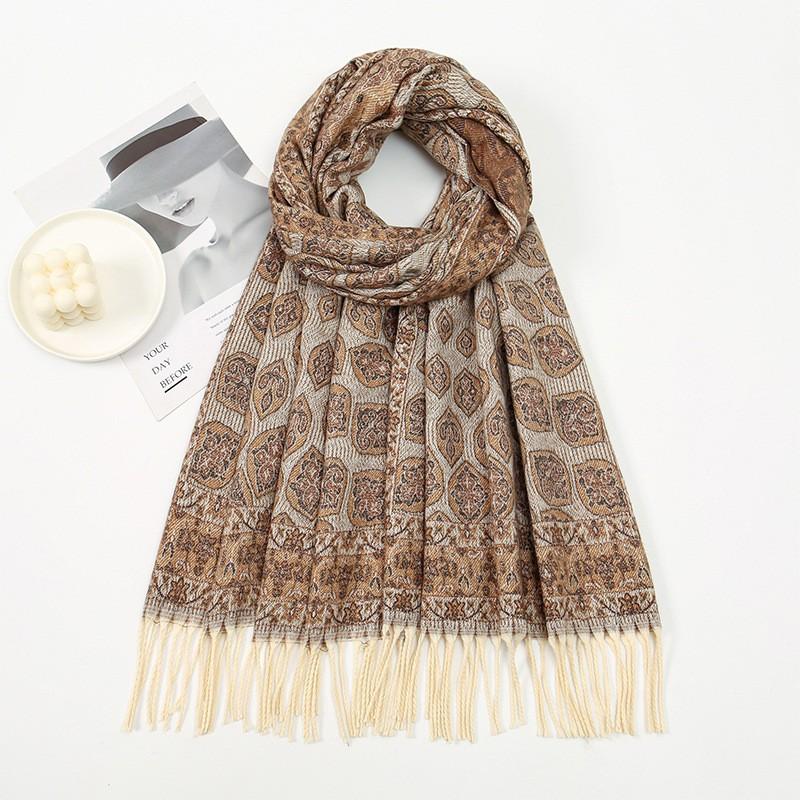 Vintage Paisley Jacquard Tassel Scarf For Women Thick Warm Shawl
