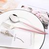 Drmfiy Pink Silver Stainless Steel Dinnerware Set Fork Knife Soup Ice Spoon Cutlery Set Western Flatware Kitchen Silverware Set