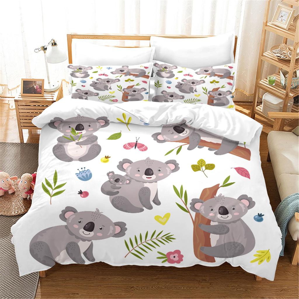 Cartoon Koala Duvet Cover King Queen Lovely Animal Bedding Set For Kids Teens Adults Wildlife Quilt Cover With Pillowcase 2/3PCS