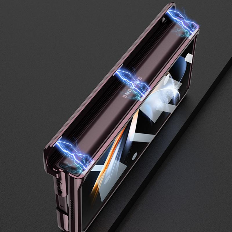 Plating Transparent Magnet Case For Samsung Galaxy Fold4 Z Fold 4 Cover Magnetic Hinge Front Film Phone Cover Hard Plastic Capa