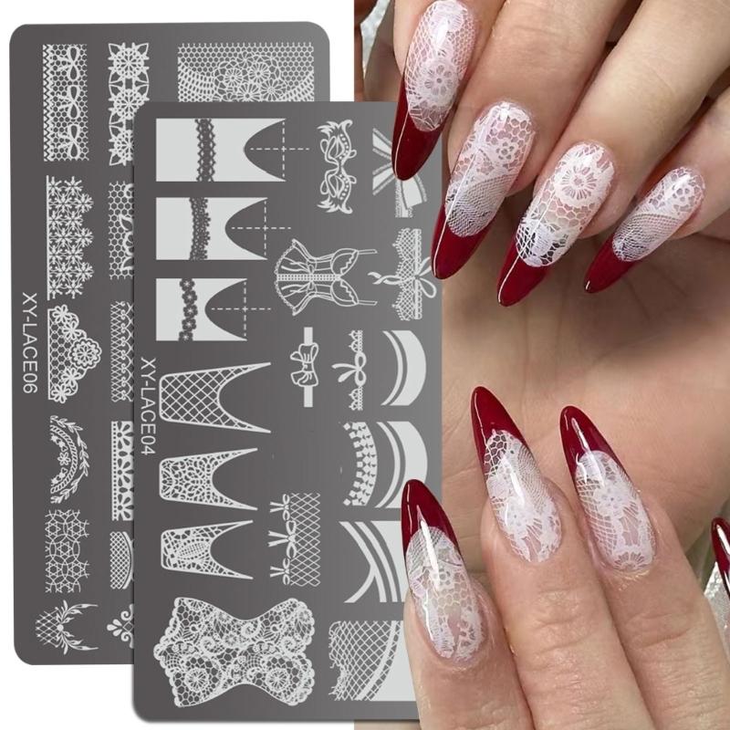 6PCS Rectangle Nail Stamping Plates Kit with Floral and Geometric Patterns for Creative Nail Art Manicure Tools