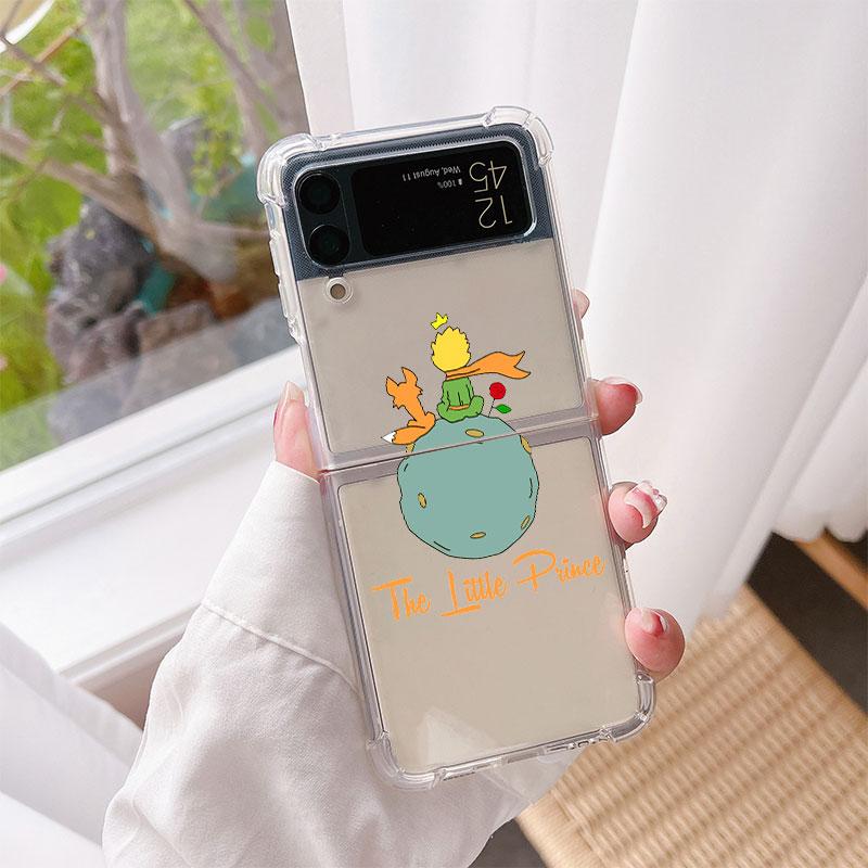 Clear Case For Samsung Galaxy Z Flip 3 4 5G Airbag Shockproof Phone Cover ZFlip3 ZFlip4 Luxury Shell Cartoon The Little Prince