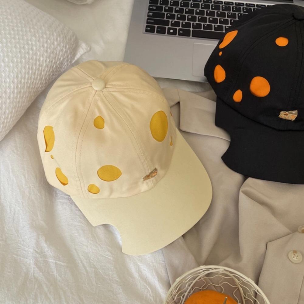 Korean Style Cheese Embroider Sun Hat Solid Color Take a Bite of The Cheese Peaked Cap  Sports