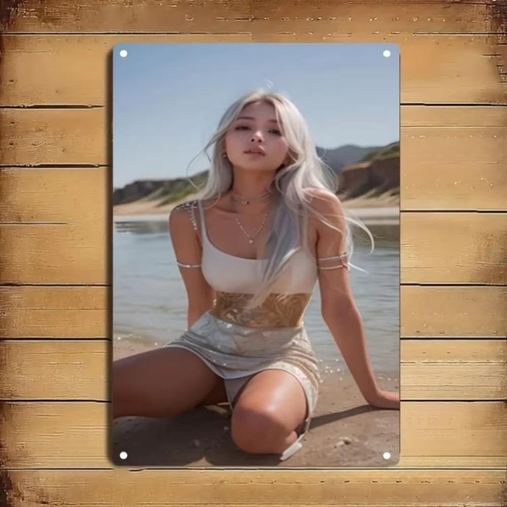 Metal Wall Art Vintage Woman White Dress Gold Accents Home Decor