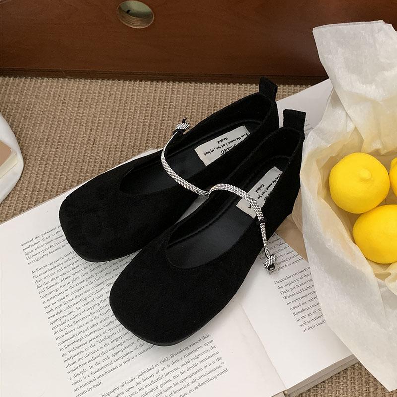 Fashion Fashion Rhinestones Women Mary Janes Flats Shoes Soft Female Square Toe Footwear Shallow Ladies Flats Lolita Shoes