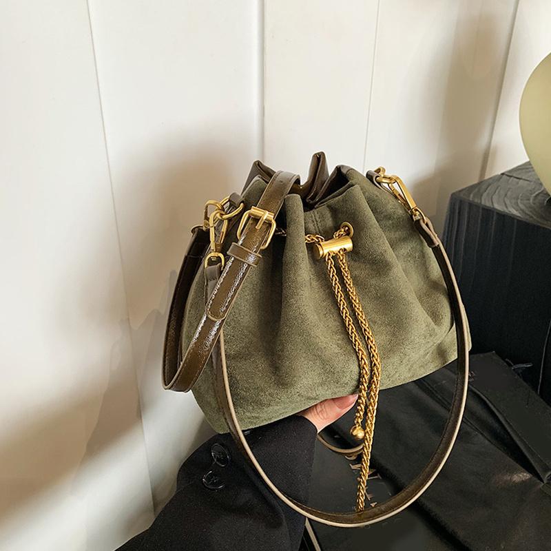 Yogodlns Faux Suede Shoulder Bag Simple Commuting Crossbody Bags Thread String Women's Handbags Sewing Sweet Bags for Women