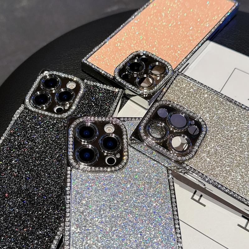 Glitzernde Handyhülle mit Diamantrahmen für iPhone 16 Pro 15 Pro Max 14 13 Pro, galvanisiert, stoßfest, Linsenschutz, Silikon, weiche Bumper-Abdeckung