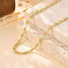 Dainty Green Rice Bead Necklace for Women,18K Gold Plated Stainless Steel Necklaces,Trendy Jewelry Gifts