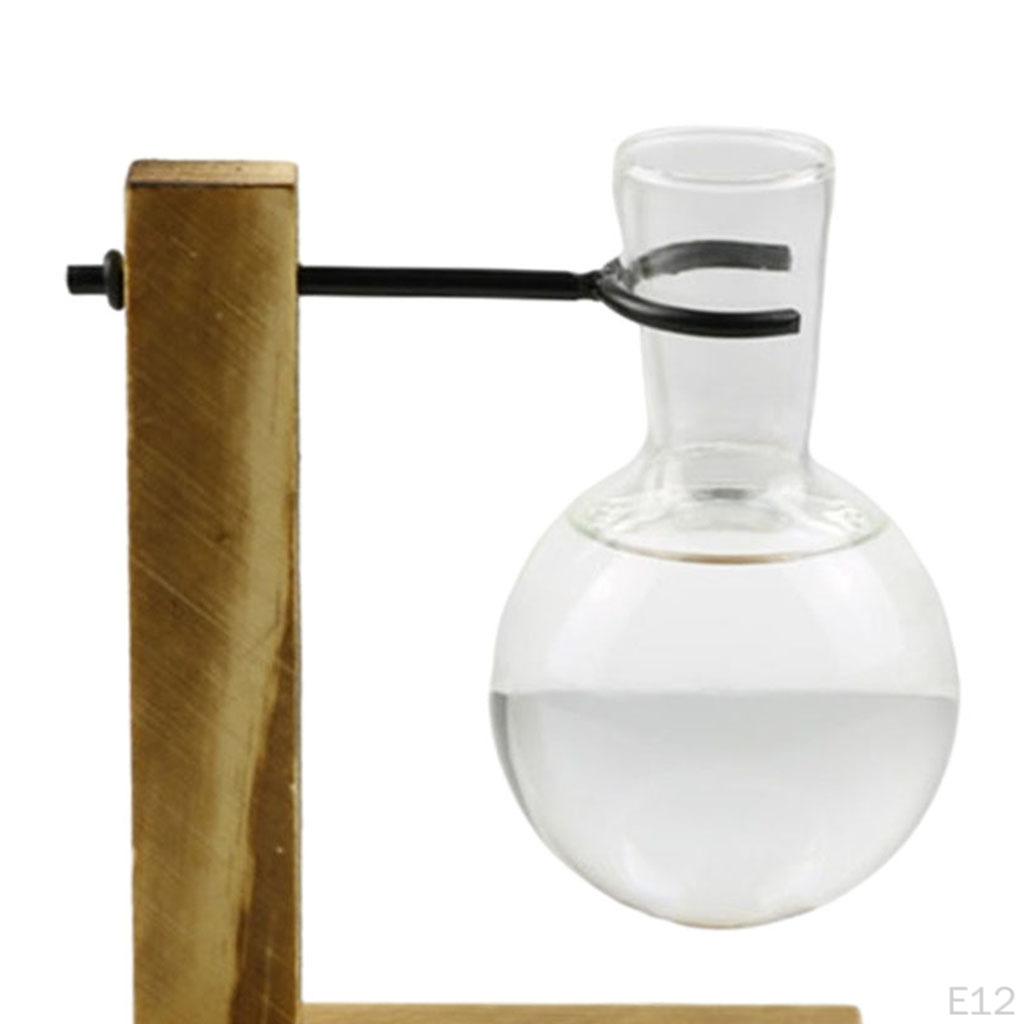 Terrarium Transparent with Wooden Stand Glass Vase Holder Creative Flower Pot for Coffee Shop Room