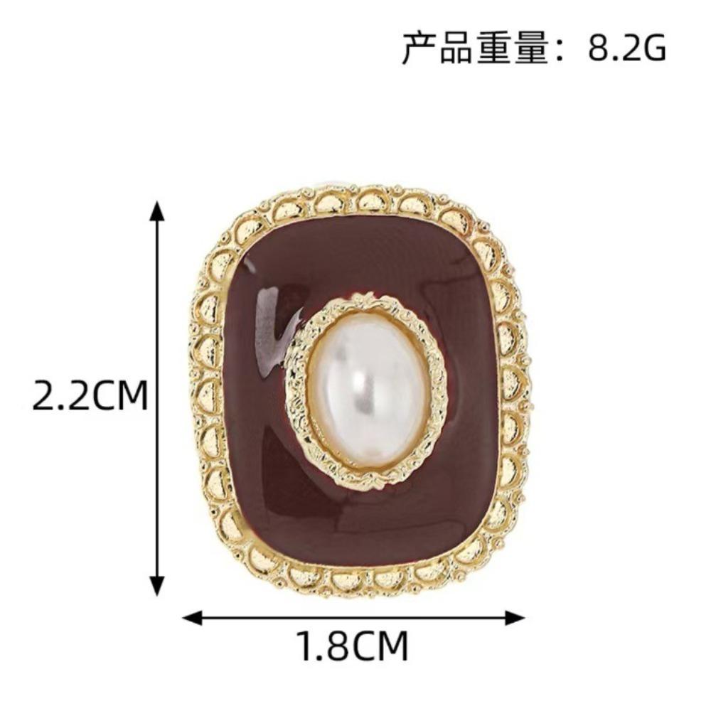 Retro Temperament Red Drop Glaze Geometric Square Gold Edge Pearl Stud Earrings for Women Piercing Stud Earrings Jewelry Gift
