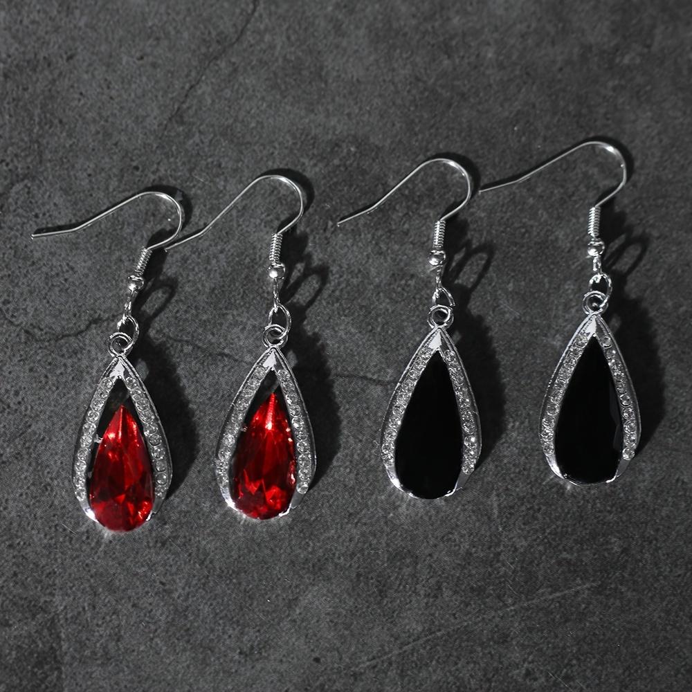 [Gothic Waterdrop Earrings] Gothic Waterdrop Earrings - 1 Pair, Hook Design, Red/Black, Retro Charm, Ideal Holiday Gift for Sister or Best Friend