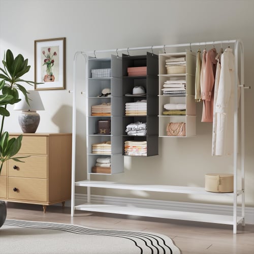 YOUDENOVA Hanging Clothes Rack, Foldable, Travel-Friendly, Washable, Moisture-Proof, Mildew-Resistant, for Clothes and Hats (Gray, 4 Tiers)