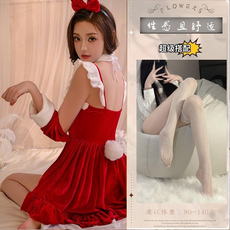 Sexy Velvet Christmas Clothing Women's Wear Uniform Suspender Dress Lolita Gown Set