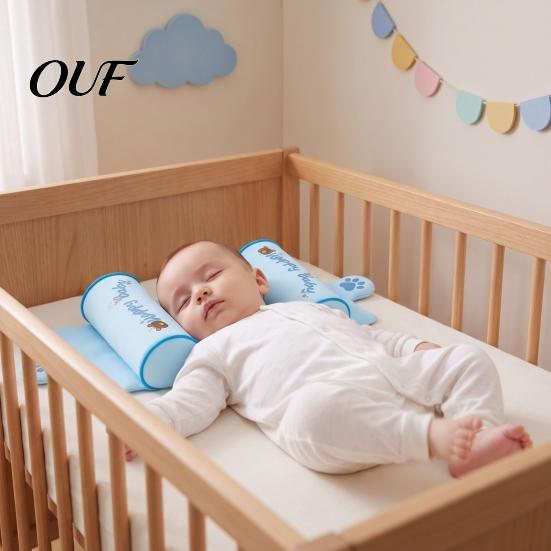 Flat Head Prevention Baby Shaping Pillow, Breathable Anti-Flat Crib Pillow with Adjustable Air Rollers, Ergonomic Newborn Sleep Support Cushion,