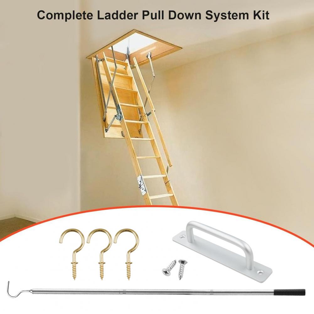 Loft Ladder Extension System Kit Ladder Pull Down Telescopic Rod Stainless Steel Ladder Pull Down System Kit with for Easy