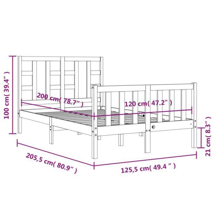 VidaXL Bed Frame with Headboard 120x200 Cm Solid Wood 3191966