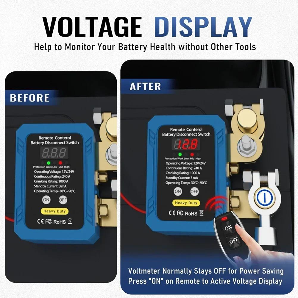 Auto Battery Master Switch with Remote, 240A Kill Switch 12V Remote Battery Disconnect Switch with Led Voltage Display Automatic