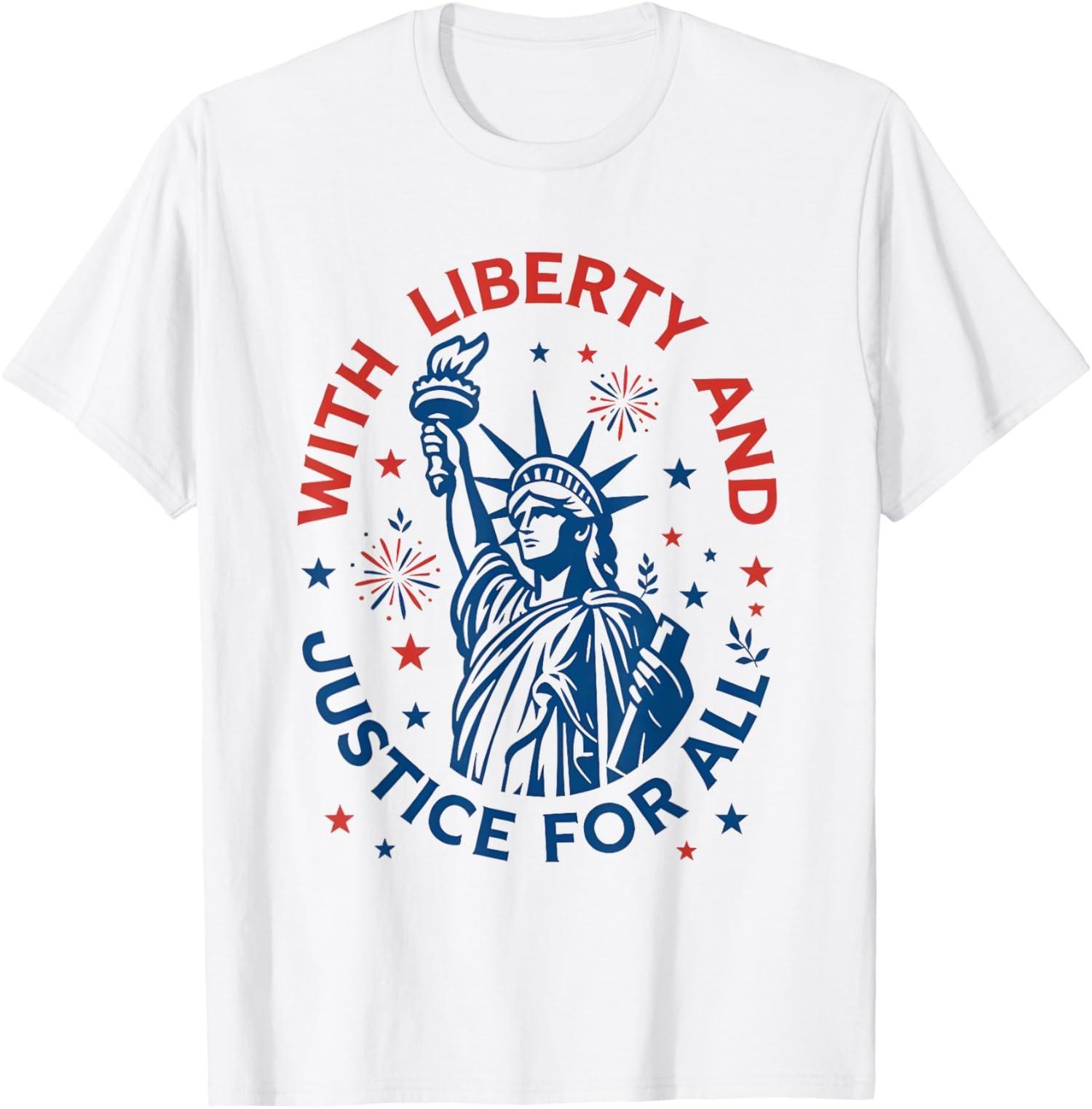 Funny 4th Of July With Liberty And Justice For All Unisex T-Shirt S разноцветный
