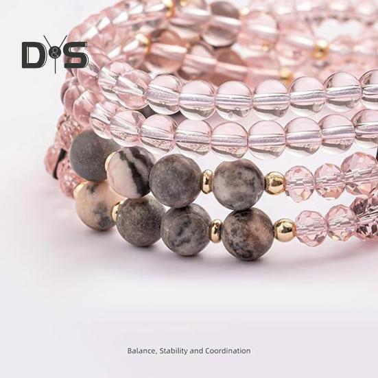 Natural Stone Faux Crystal Card Holder Adjustable ID Lanyard Women Handmade Beaded Badge Holder Lanyard