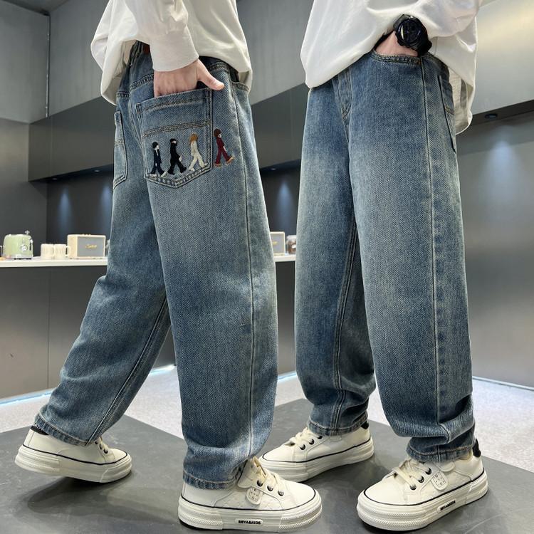 

Детская одежда Мальчиковая весенняя одежда Брюки для весенне-осенних стилей Красивые джинсы для весны для мальчиков 160