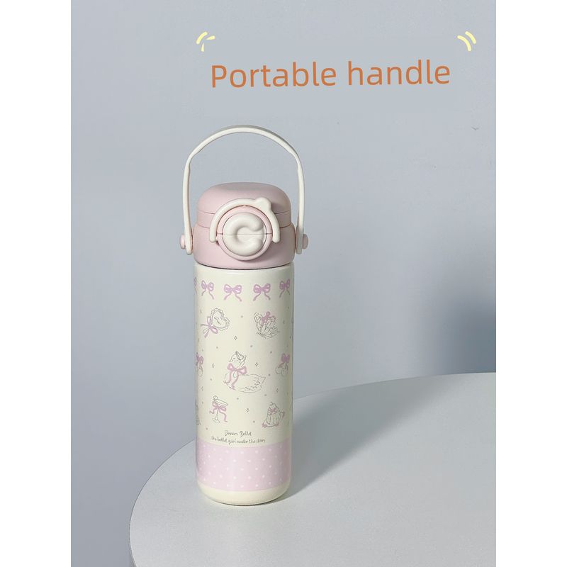 Cute Large-Capacity Thermos Cup for Girls, High-Looking New Model, 316 Stainless Steel Water Cup with Straw, Portable Cup