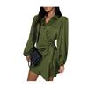 Women's Satin Shirt Dress V Neck Long Sleeve Wrap Dress Casual Tie Waist Mini Dress Party Club Short Dress