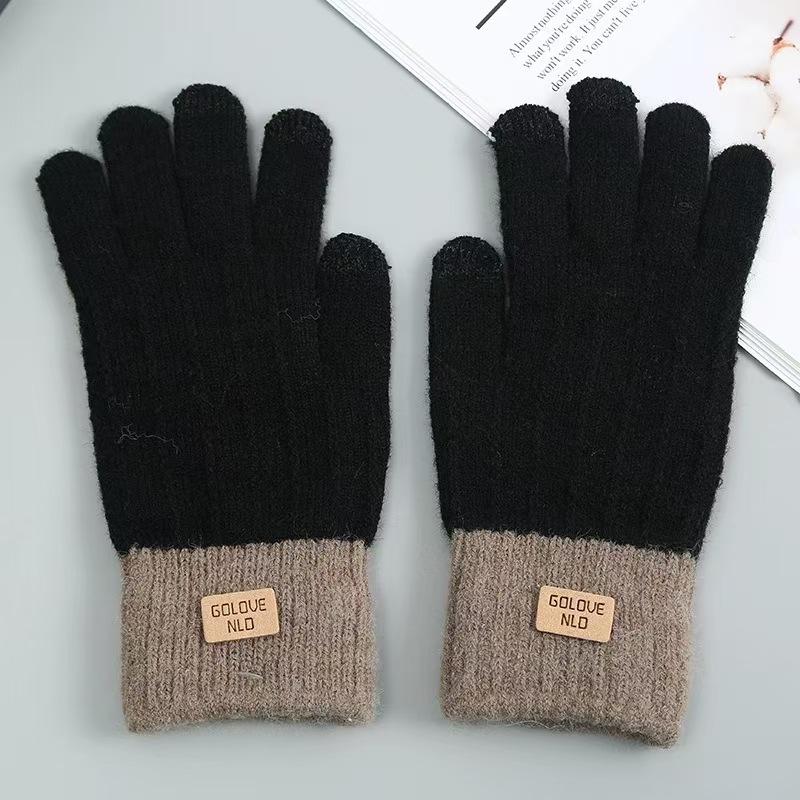 

Вязаные перчатки для сенсорных экранов, осенние и зимние теплые нескользящие бархатные перчатки, утолщенные шерстяные перчатки в корейском стиле унисекс One Size