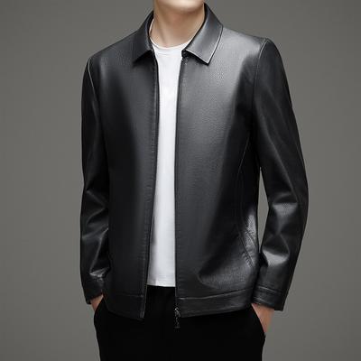 Autumn Plus Size Middle-aged Men's Fleece Sheepskin Leather Jacket Lapel Daddy Leather Jacket Jacket