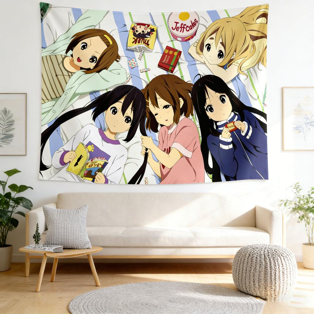 KOn Girls Illustration Wandteppich Anime Kunstdruck Wandbehang Perfekt für Wohnzimmer Party Heimdekoration