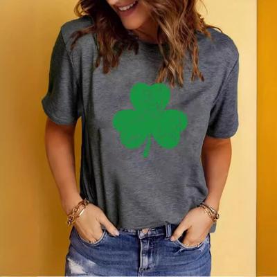 Summer Women's Clover Pattern Printed Round Neck Pure Cotton Short Sleeved T-shirt Casual Fashion T-Shirts Women’s