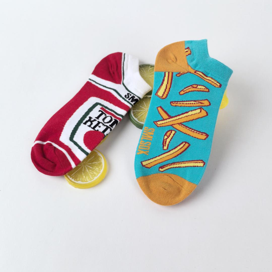 

1 Pair Novelty Unisex French Fry & Ketchup Short Socks Suit In Spring Summer For Daily One Size