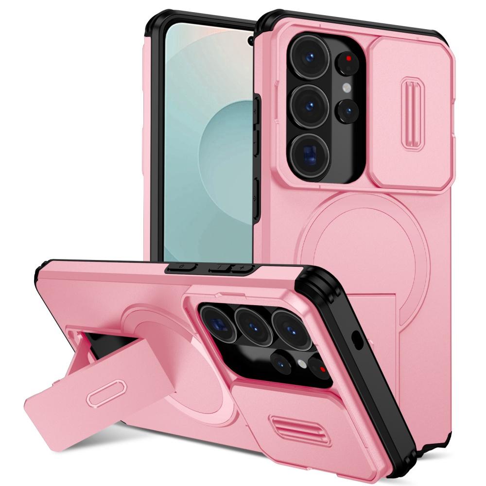 Armor Magnetic Bracket Holder Case for Samsung Galaxy S26 S2 Ultra S24 FE S23 Plus A A6 A16 Slide Camera Protection Cover