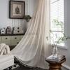Cotton Crochet Lace Window Curtain Panel With Tassels Rod Pocket Semi Sheer Hollow Curtains For Bedroom Living Room