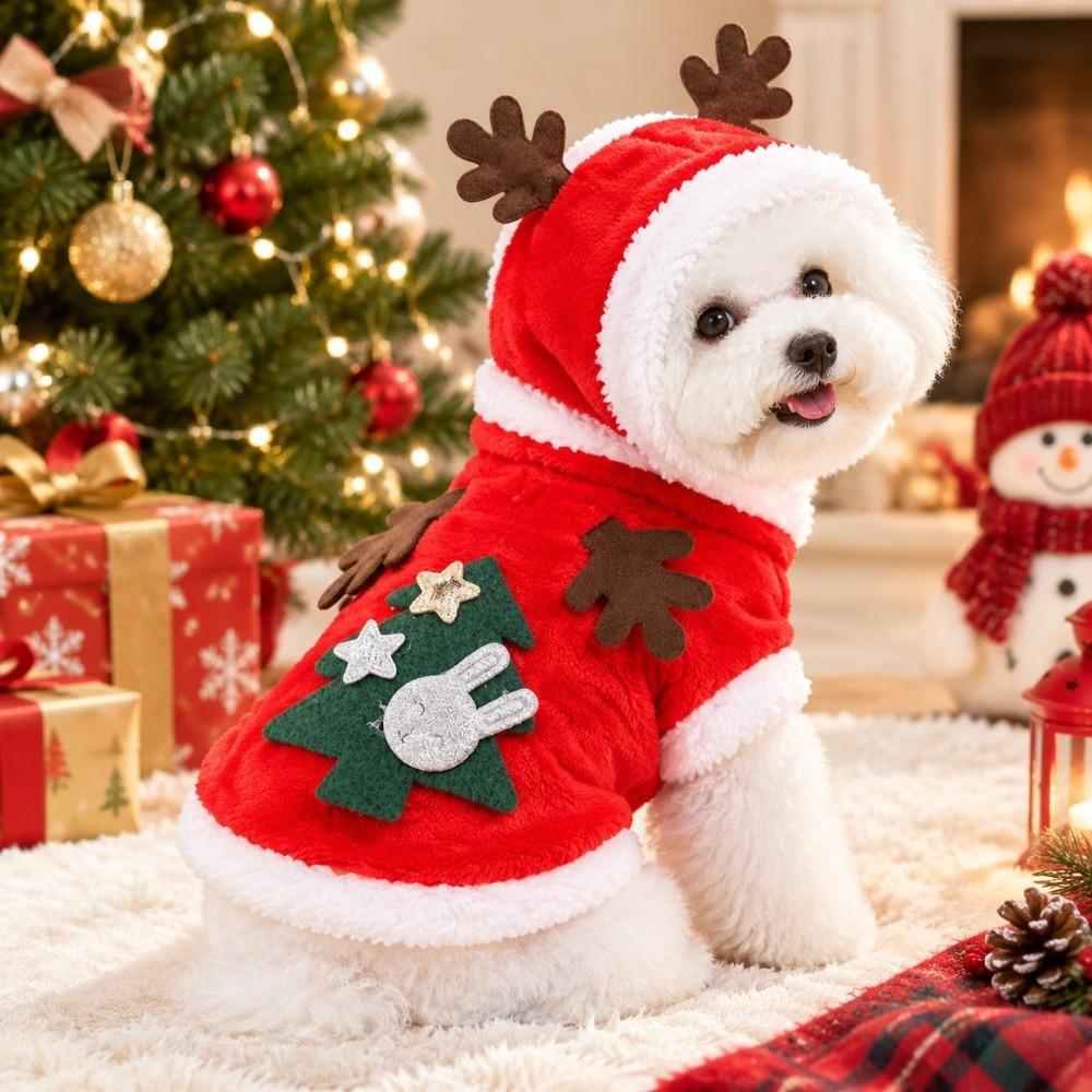 Flannel Plush Dog Santa Hoodie Comfortable Puppy Christmas Costume Elk Pet Winter Clothes Winter