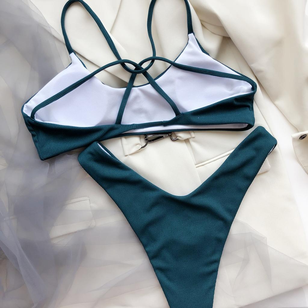 Damsexig Bikini med Korsrygg Tvådelad Baddräkt