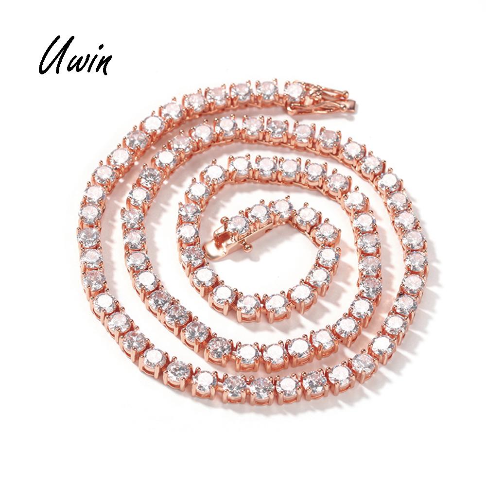 UWIN Classical 5A CZ Tennis Chain Necklace 2mm 3mm 4mm 5mm 8mm 1 Row Round CZ Tennis Necklace Hip Hop Icy Jewelry