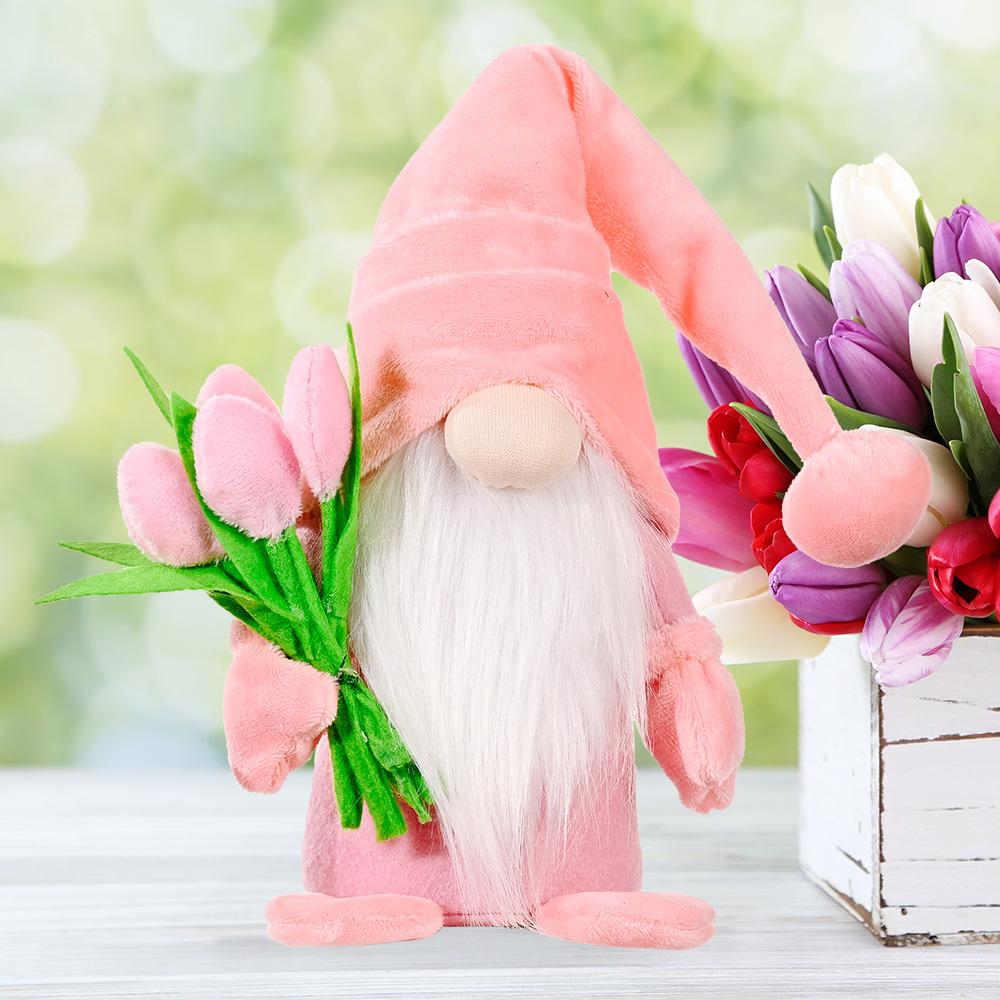 Mother's Day Ornament Faceless Gnome Plush Faceless Gonk Doll Dwarf Elf Decoration Holding Tulip Rudolph Plushie Toy Gifts