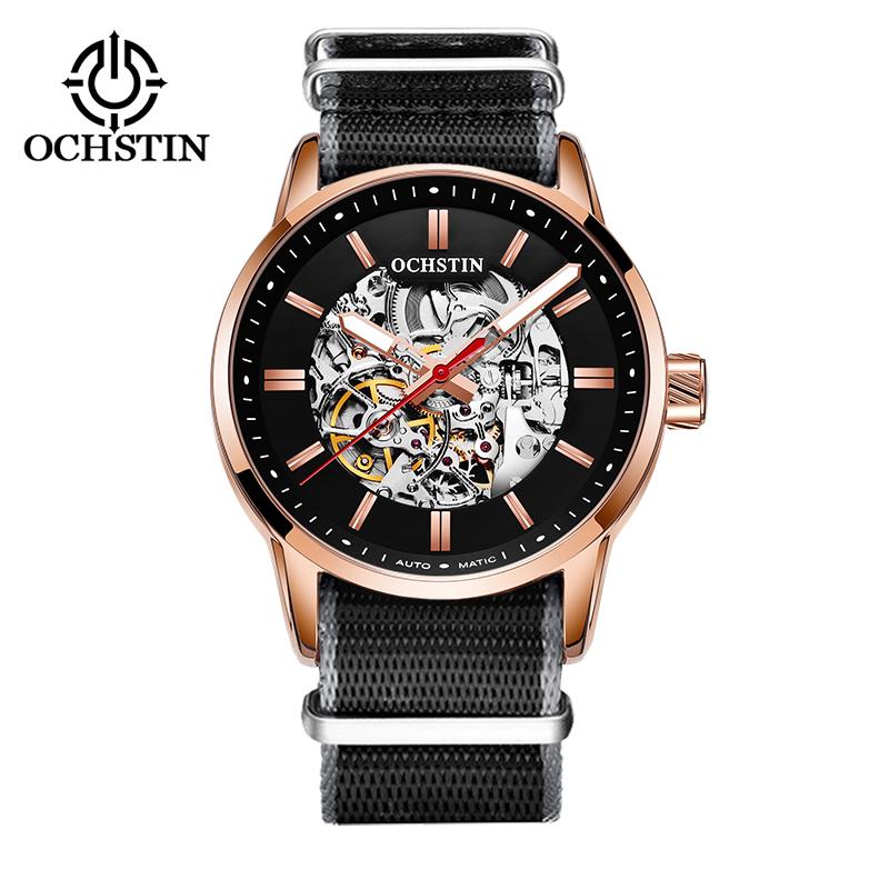 OCHSTIN Mechanical Watch Men Skeleton Steampunk Automatic Self Wind Classic Leather Strap Luminous Male Wristwatch Reloj Hombre
