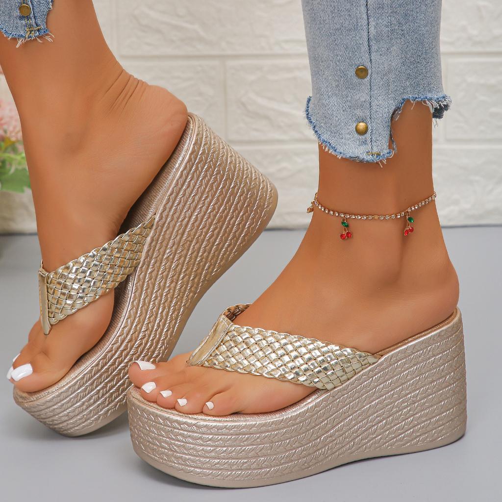 Women Sandals 2025 Summer New Trend Outdoor Beach Sandals Comfortable Gold Wedges Shoes for Women Design Casual Sandals BigSize
