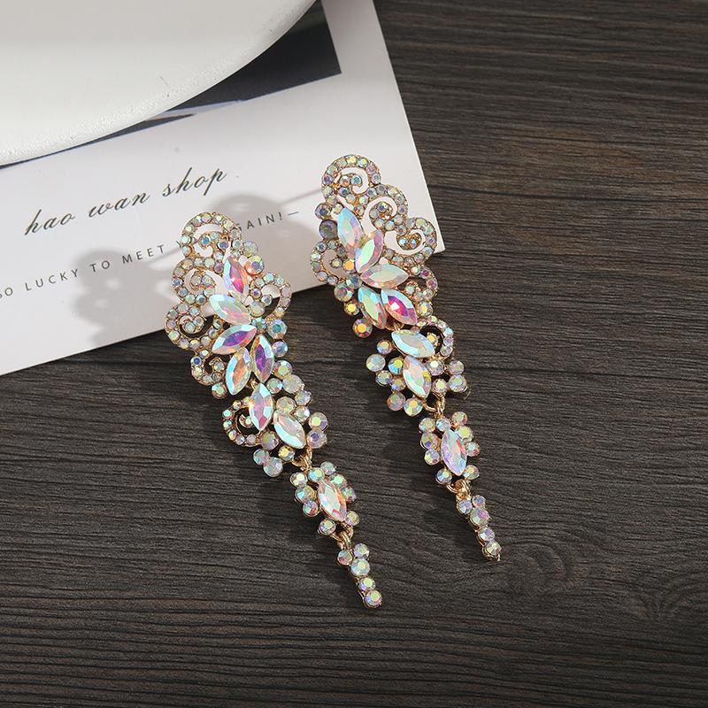 Niche Design Super Flash Crystal Full Diamond Fringed Earrings Long Temperament Earrings Thin Dinner Earrings