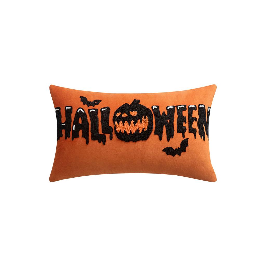 Halloween Embroidery Pillowcase Home Holiday Decoration Sofa Pillow Cover Living Room Plush Orange Cushion Covers 45x45
