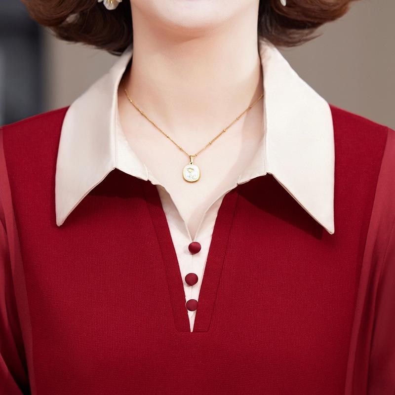 2025 Spring Thin Knit Cardigan for Middle-Aged Women - Long-Sleeved Temperament Top