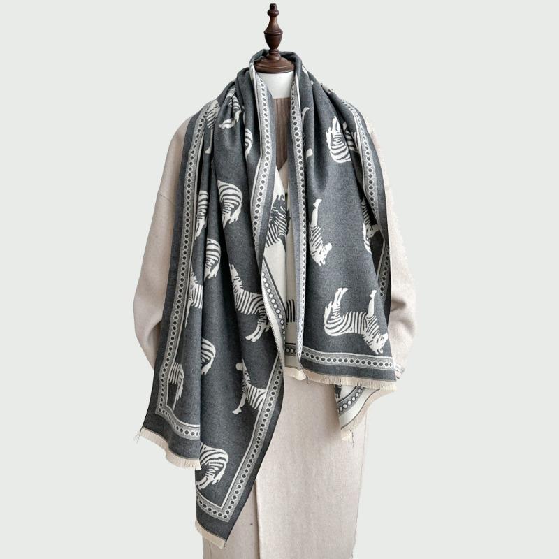 New zebra scarf women's autumn and winter high-end office shawl dual-purpose versatile thickened warm scarf