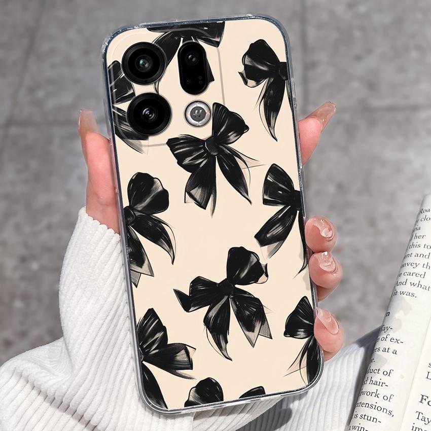 For Oppo Find X9 X8 X7 X5 Pro X2 Lite Reno8 Pro Pro+ Phone Case Black Cat Wine Glass Patterns Transparent TPU Protection Covers For Oppo Bumper Casing