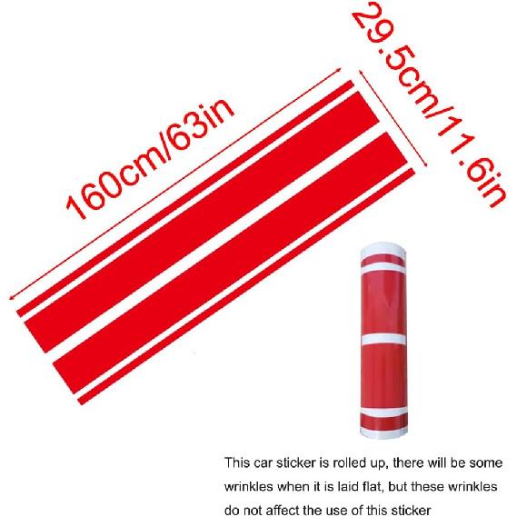 Car Hood Stripe Sticker Universal Auto Racing Stripes Body Side Decal Vinyl Stripe Sticker Accessories Modified Decoration For Car Vehicles (Red, 63