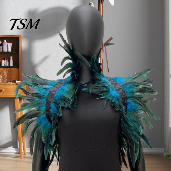 Keine Reizung Feder Schal Stola Schulterwickel Umhang Weich Verstellbar Retro Gotischer Kragen Mit Schwarzem Satinband Cosplay Party Körper Bühnenperformance